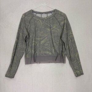 Lululemon Stripe in Stride Grey with Yellow Swirl Print Cropped Long Sleeve Work